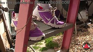 girl struts public streets in sexy sneakers fetish