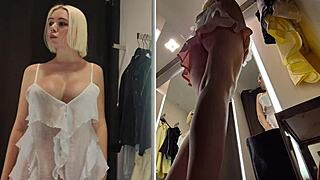 Young Blonde Big Tits in See-Through Skirt Upskirt Public Tease