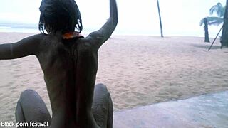 Skinny Ebony Ranch Girl Dances Naked In Rain!