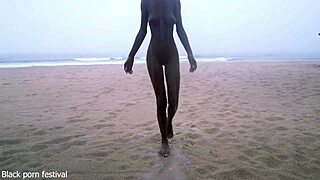 Skinny Ebony Ranch Girl Dances Naked In Rain!