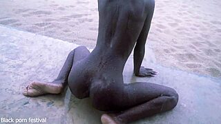 Skinny Ebony Ranch Girl Dances Naked In Rain!