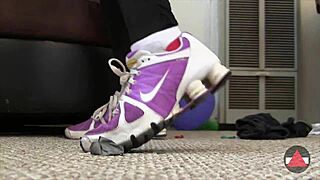 girl struts public streets in sexy sneakers fetish