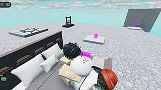 Whore bounces on huge white boy's cock in roblox collab