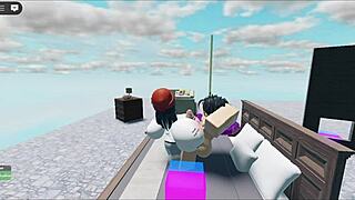 Whore bounces on huge white boy's cock in roblox collab