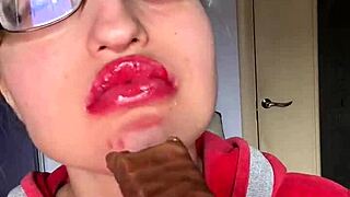 giantess with huge lips n glasses smears snickers bar... mmm so messy!