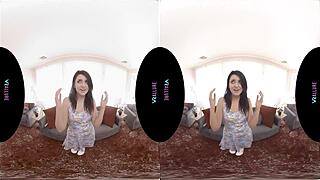 petite brunette teen toys her small tits pov style