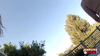 redhead penny pax and milf sunbathe outdoors licking big clit pussy lips in lingerie