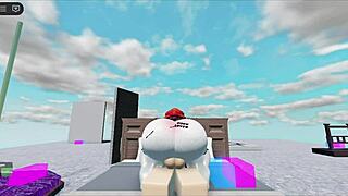 Whore bounces on huge white boy's cock in roblox collab