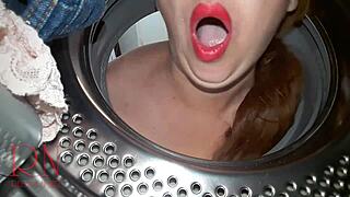 Housewife maid dominated bent over laundry machine fucked hard