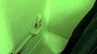 Naughty BBW housewife strips naked teasing in shower