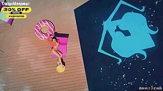 Luna Star spreads wide gagging deepthroated poolside interracial cumshot facial