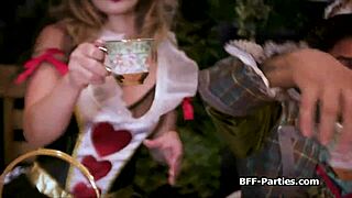 wonderland tea party cosplay foursome devours monster cocks hardcore