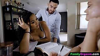 Stepdad creams stepdaughter pussy while she studies hard