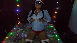 hot stepmom undresses in bed seducing with big natural tits