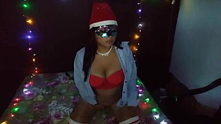 hot stepmom undresses in bed seducing with big natural tits