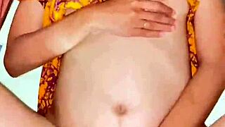 skinny young asian milks tits while getting creampied in yellow lingerie homemade