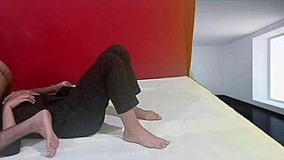 Desi teacher flexes athletic body in bedroom workout session