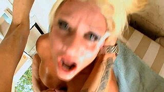 young slut bends over for rough doggystyle cumshot after sloppy blowjob