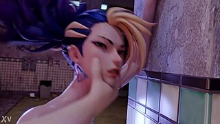 K DA AKALI'S BIG ASS TITS BOUNCE IN BATHROOM FUCK CUMSHOT