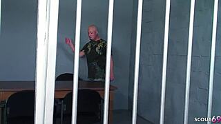 hey big tits cougar cop seduces guy into femdom prison fuck with sloppy deepthroat and riding