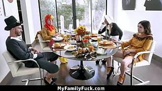 stepfamily foursome on dinner table... daddy milf teen uncle all fucking hard!