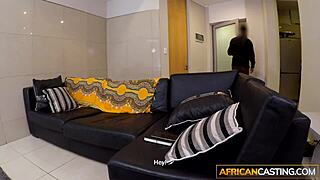 Big tits black milf strips then fucks agent's monster cock hard