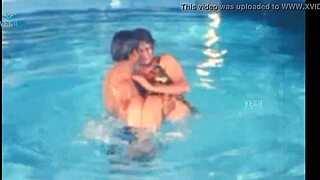 hot unmarried couple relaxes together at the pool