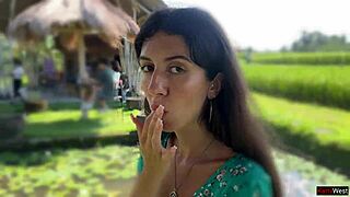 cumwalk in cafe with pasta and sperm dripping on face!