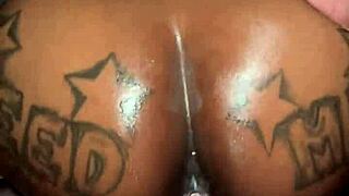 nasty ebony slut eats creampie cum bareback doggystyle pov