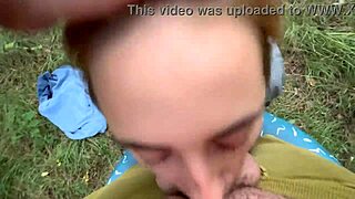 Cum Hungry Cutie Chokes on Double Deepthroat in Forest. Sloppy Face Fuck Gagging Domination.
