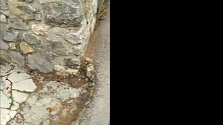 hot brunette gives sloppy public dick suck outdoors