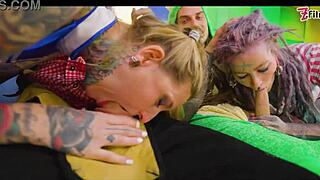 alternative sluts in costume take double anal pen and face cum 😈🍆💦