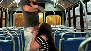 She fucks him wildly on the moving public bus.