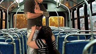 She fucks him wildly on the moving public bus.