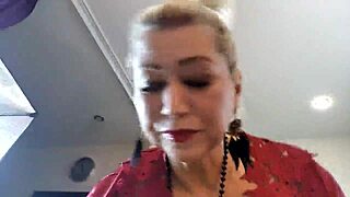 mature slut wife in red satin negligee ponytail suckin dik hard