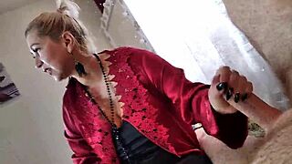 mature slut wife in red satin negligee ponytail suckin dik hard