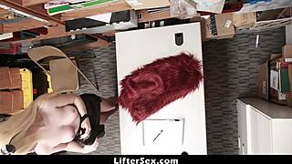 Rich slut darcie belle caught shoplifting, officer rips clothes and punishes hard in garage