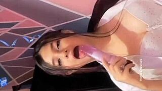 College girl rocks huge dildo cosplay lingerie orgasm