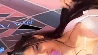 College girl rocks huge dildo cosplay lingerie orgasm