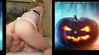 Halloween Tranny's Big Dick Explodes Cumshot