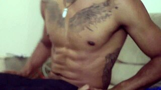 Watch her monster cock erupt in solo bliss