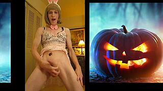Halloween Tranny's Big Dick Explodes Cumshot