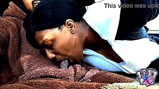 ebony milf in bear suit swallows cock homemade car blowjob tattoo wife