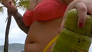 flashing my huge pussy on the beach