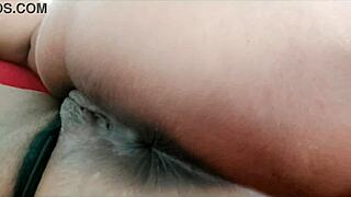 Her hairy pussy overflows with cum while ass moans in outdoor cuckold fuck