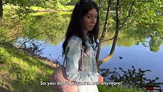 Friend Remotely Controls Petite Teen's Public Orgasm Toy in Miniskirt Forest