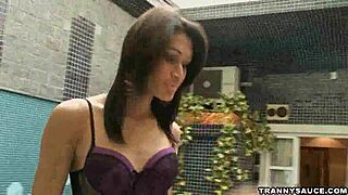 Brazilian Shemale Babe Tugs Hard Cock