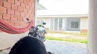 Horny Colombian yanks boyfriend's cock out street blowjob