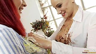 horny redhead milf 🎉 surprises birthday brunette with dildo pussy play 👠💦