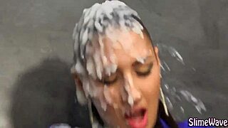 masturbating slut begs for messy facial bukkake in heels?